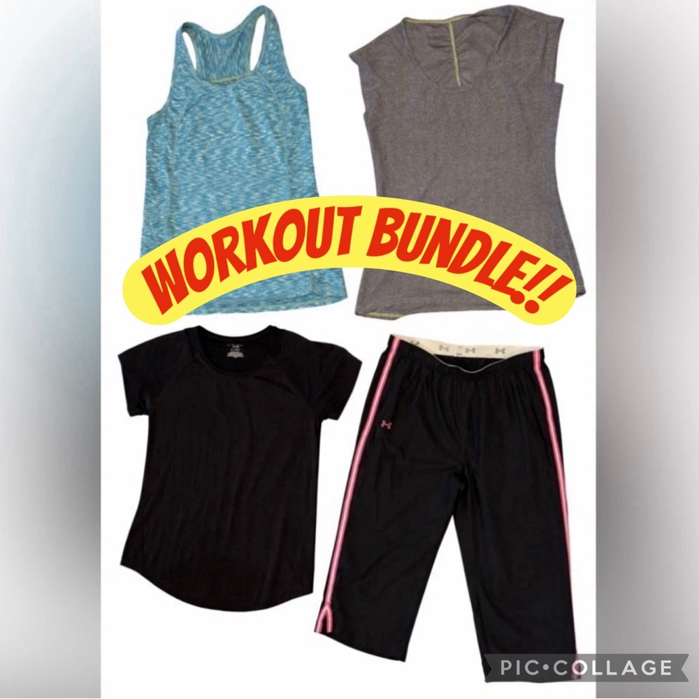 Women’s Workout Bundle Under Armour Athletic Tops Tanks Activewear Lot 4 pcs Gym